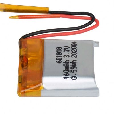 Batterie rechargeable de polymère du lithium 601818, 3.7V Li Polymer Cell 160mAh