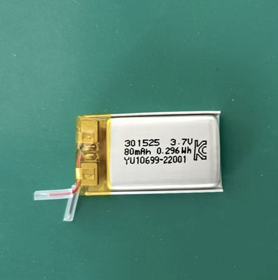 Batterie de polymère de KC/CB 301525 3.7v Li, paquet de batterie de polymère d'ion du Li 80mAh