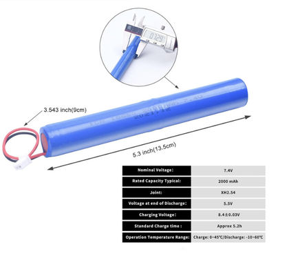 ICR18650 2S1P 7.4V 2000mAh Batterie Li-Ion avec 500 cycles de vie de protection contre le surtension et cellules de catégorie A