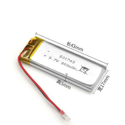 300mAh 3.7V Li Poly batterie rechargeable avec 500 fois la durée de vie du cycle pour les dispositifs médicaux