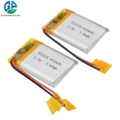 KC Lipo Lithium Polymer Battery Pack 552535 3.7V 400mAh avec une durée de vie de 500 fois et PCM