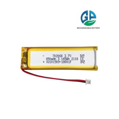 KC, MSDS, RoHS Approuvé Batterie rechargeable Li-Ion 3,7v 850mAh Batterie au lithium polymère 702060