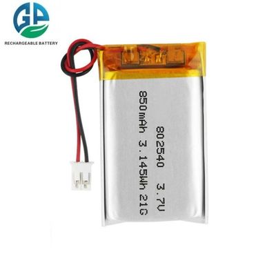 3.7V 850mAh 802540 KC IEC62133 Approuvée Lipo batterie polymère au lithium rechargeable